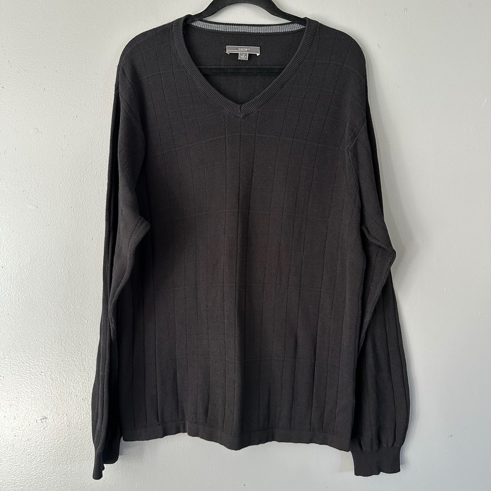Cezani Black‎ Checkered Silk Blend V-Neck Sweater XL